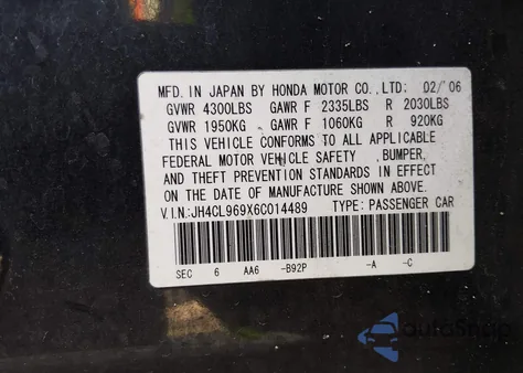 2006 Acura Tsx z USA, uszkodzony, nr VIN JH4CL969X6C014489